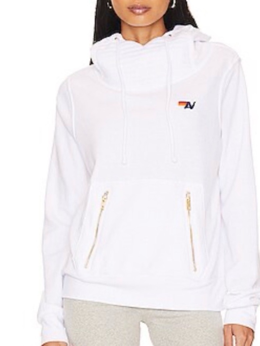 Aviator Nation White Hoodie with Rainbow Stripe 'A' Logo